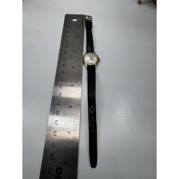 Vintage Edox Swiss Ladies Watch Gold Tone Case Black Leather Band 28690 Works - Picture 11 of 11